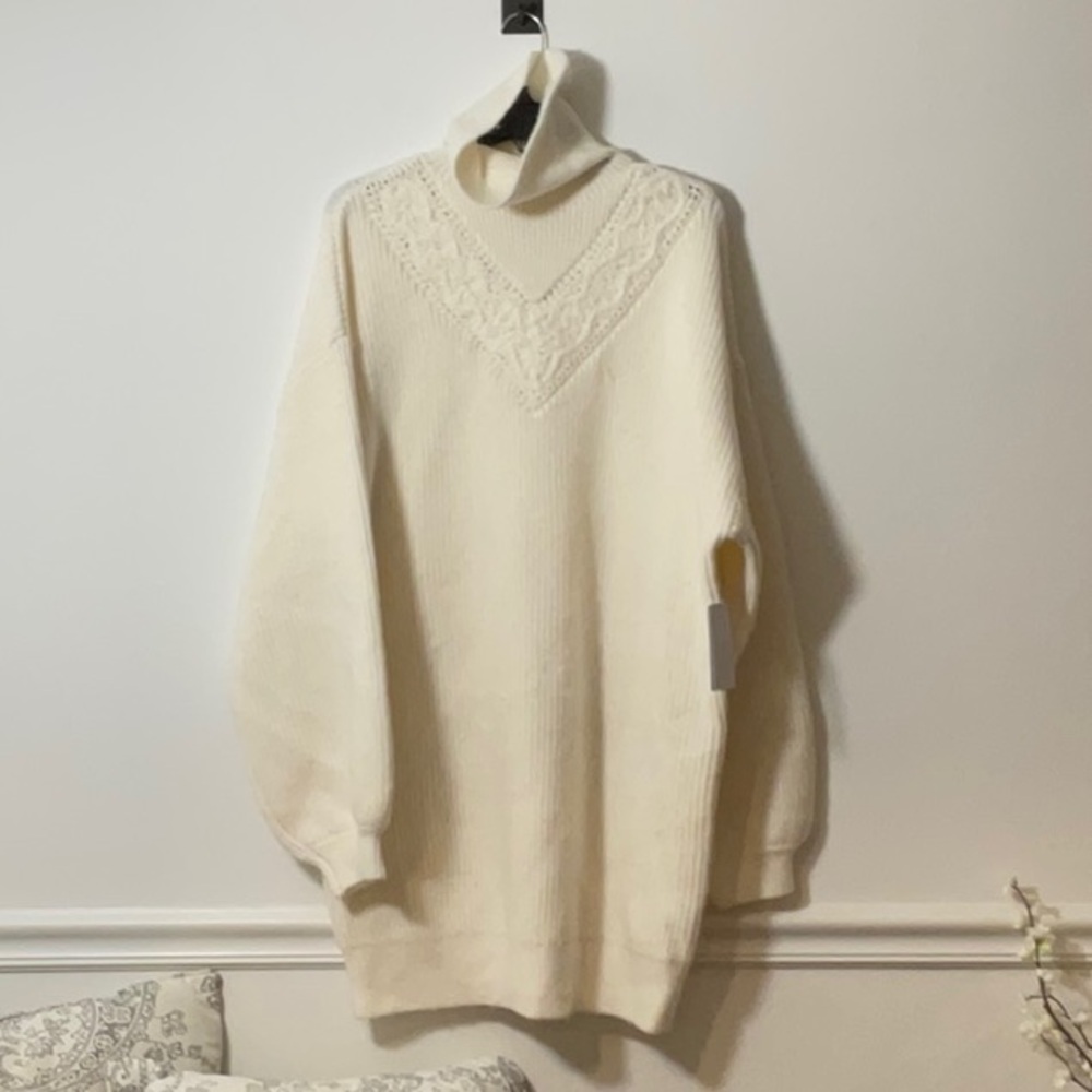 Guess Cream Cowl Neck Dress with Textured Knit